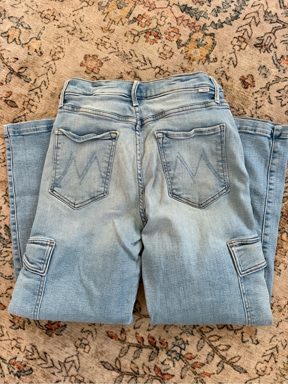 MOTHER Light Blue Straight-Leg Jeans with Cargo Pockets